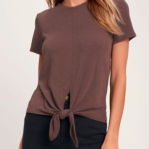 NWT LULUS washed plum tie-front tee